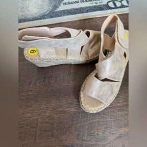 Catherine Malandrino Metallic Champagne Espadrille Platform Sandals